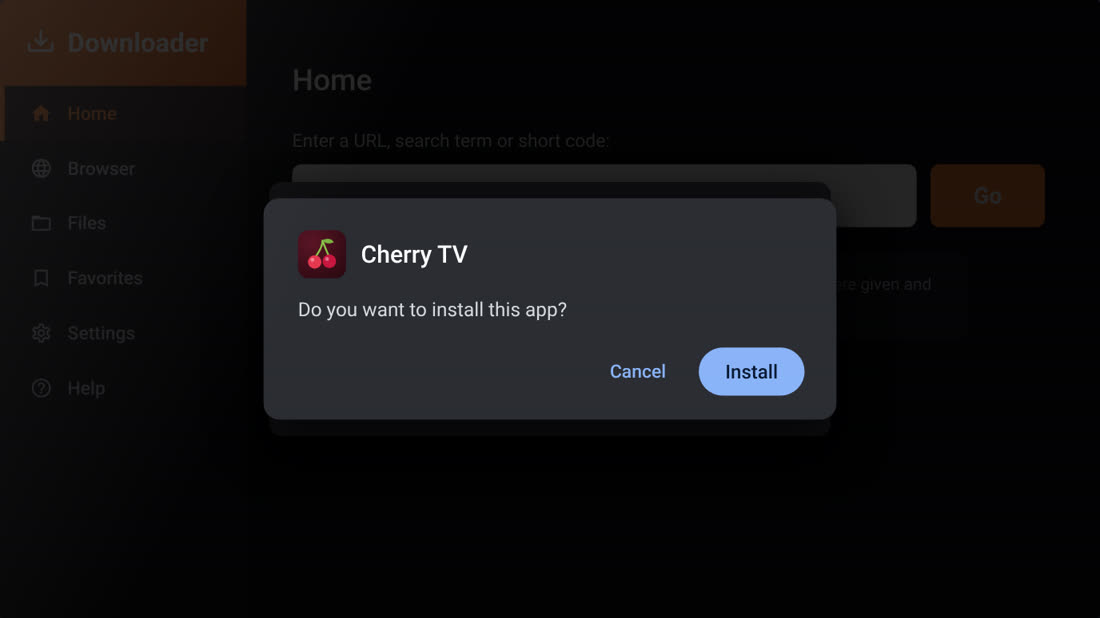 Install confirmation for Cherry TV with Install highlighted